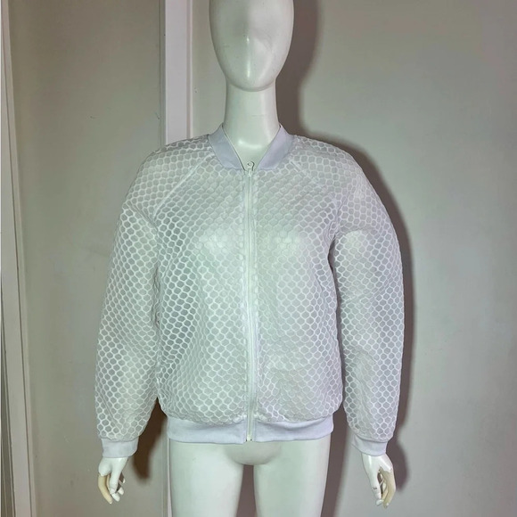 See Description!!! Beyoncé Ivy Park Hexagon Mesh White Bomber Jacket Size S - Picture 3 of 12